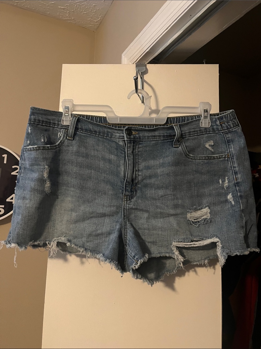 aerie Light Blue Distressed Denim Shorts